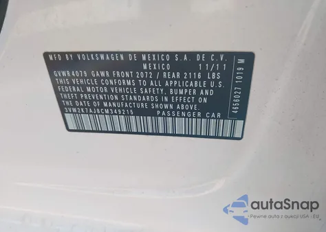 2012 Volkswagen Jetta 2.0L S from USA, damaged, VIN 3VW2K7AJ8CM349215